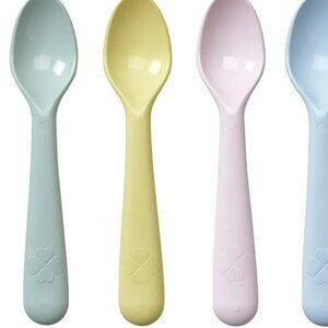 Colorful Toddler Baby Childrens Spoons Set 4 Blue Pink Yellow Green Ikea mq